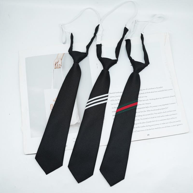 JK Women's No-Knot Black Stripe Academic Style Tie – Korean & Japanese School Uniform Accessory