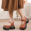Plateau-Pumps Retro Echtes Leder Runde Spitze Vielseitige Damen-Plateauschuh
