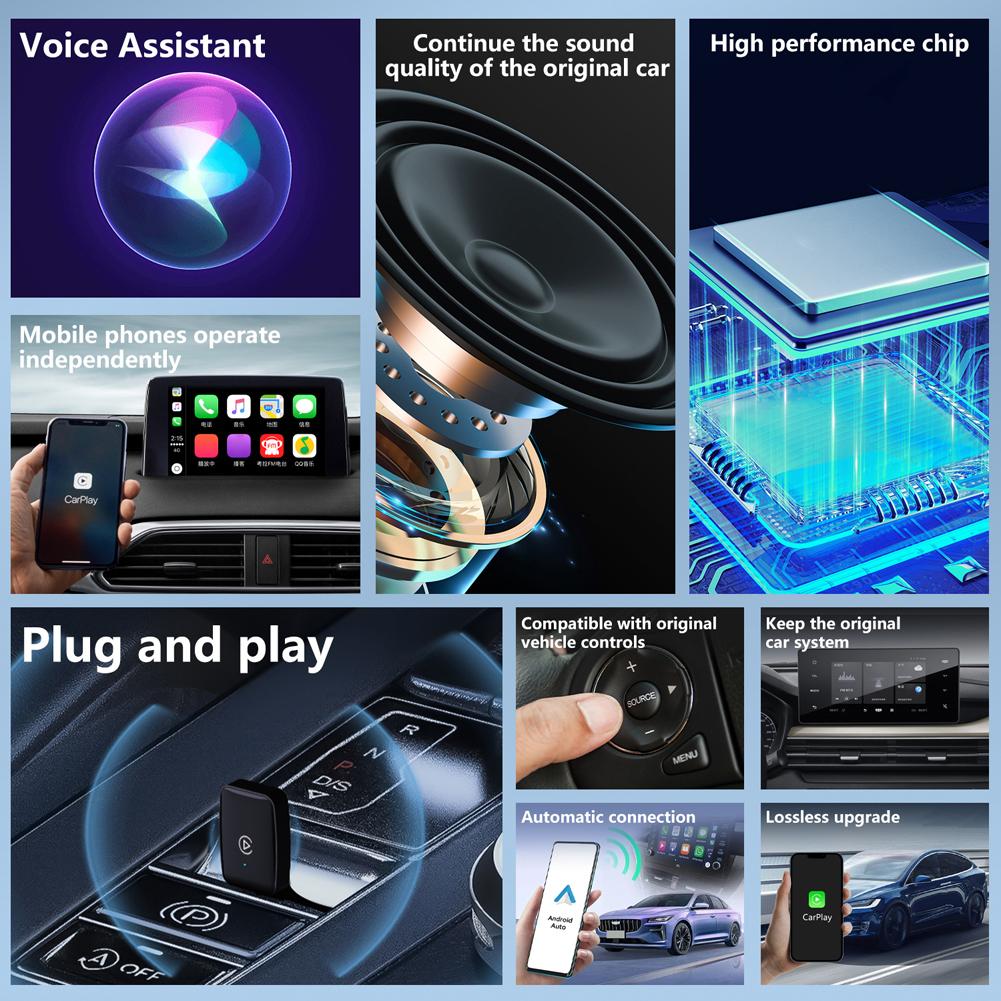 Smart AI Box BT WiFi 5.8G Wireless CarPlay Android Auto Adapter Plug and Play Smart Link for Wired Carplay Android Auto Cars