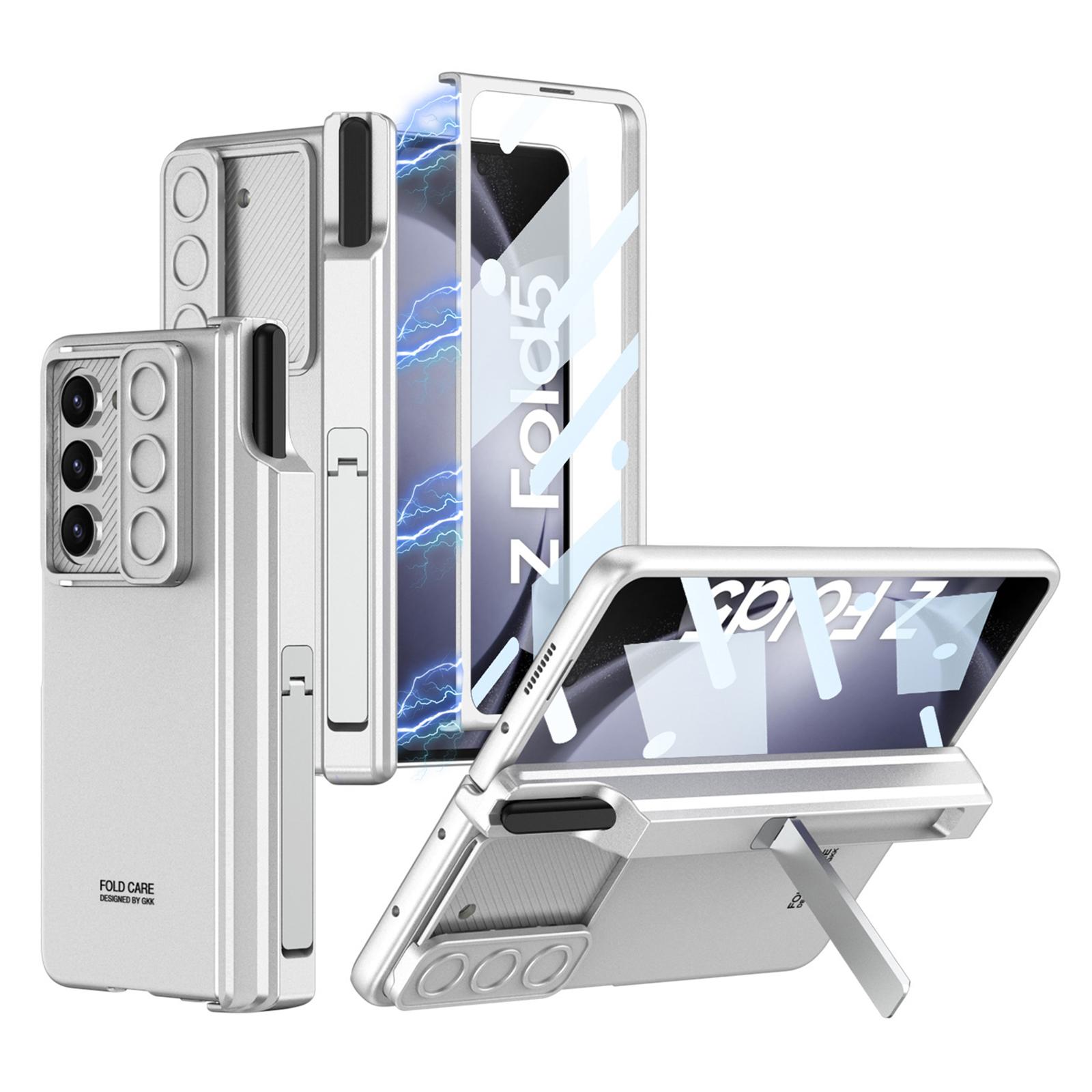 

GKK For Samsung Galaxy Z Fold5 5G Case PC Kickstand Phone Cover with Screen Film Silver