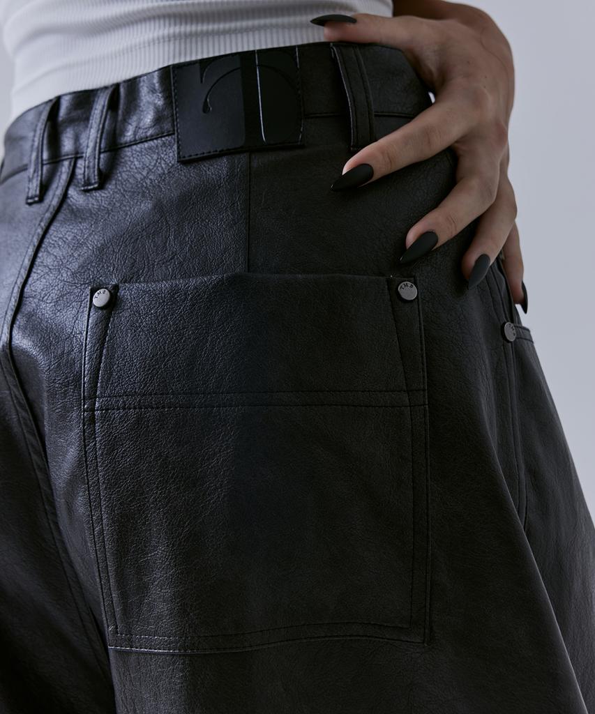 Teulimingbeodeu Front Yoke Leather Pants [ Brown ]