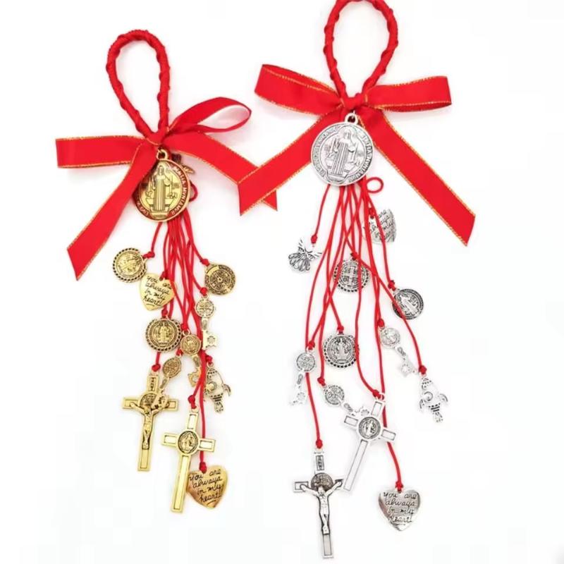 1Pcs/2Pcs Vintage Saint Benedict Medal Pendant Prayer Alloy Hanging Ornaments Blessing San Benito Medalla Cross