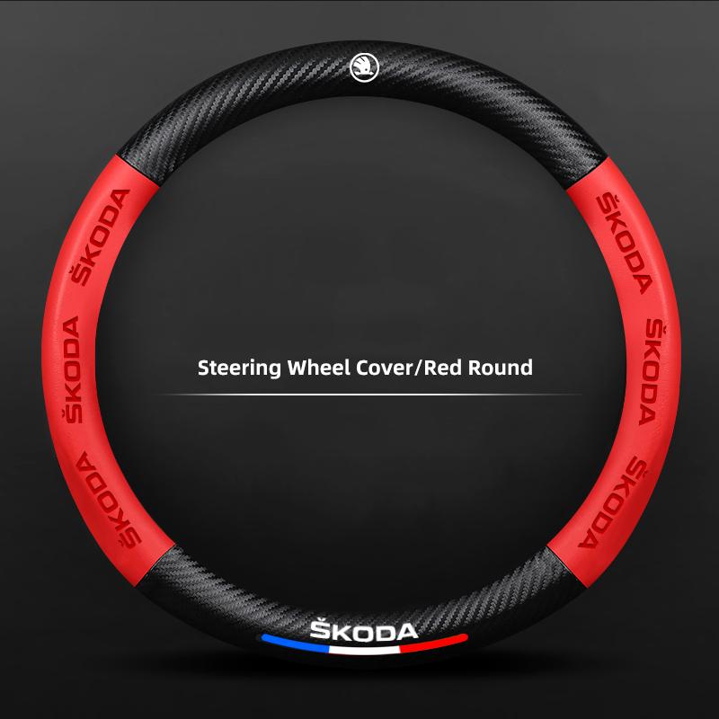ADY1 Carbon Fiber Car Emblem Steering Wheel Protective Cover For Skoda Octavia A5 Mk3 Fabia Yeti Kamiq Kodiaq Karoq Rapid Vrs Superb