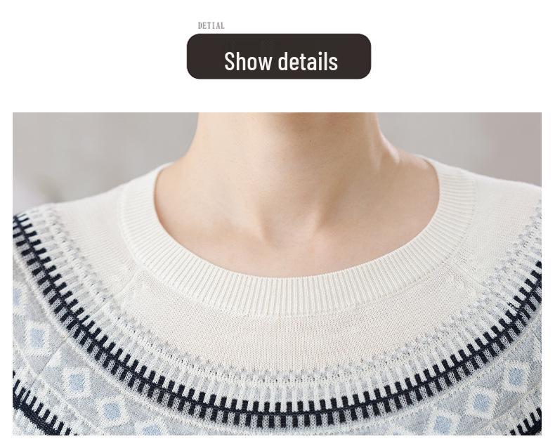 Fair Isle Retro Jacquard Tencel Short Sleeve Knit Top for Mothers - Summer New Arrival for Mid-Aged and Elderly Women