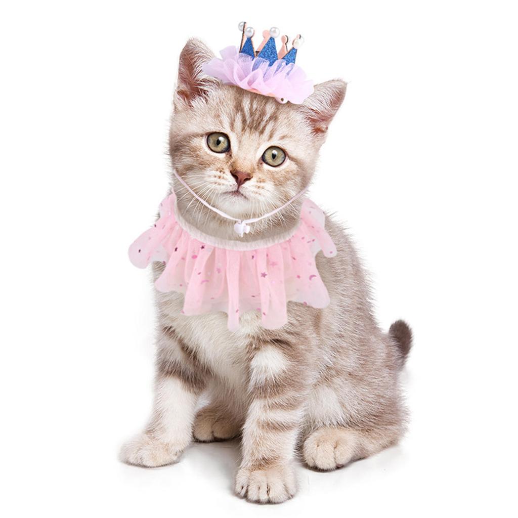 Festive Pet Princess Crown +Collar Set Dress Up Your Furry Friend! Birthday Photo Props for Dogs and Cats Accessories