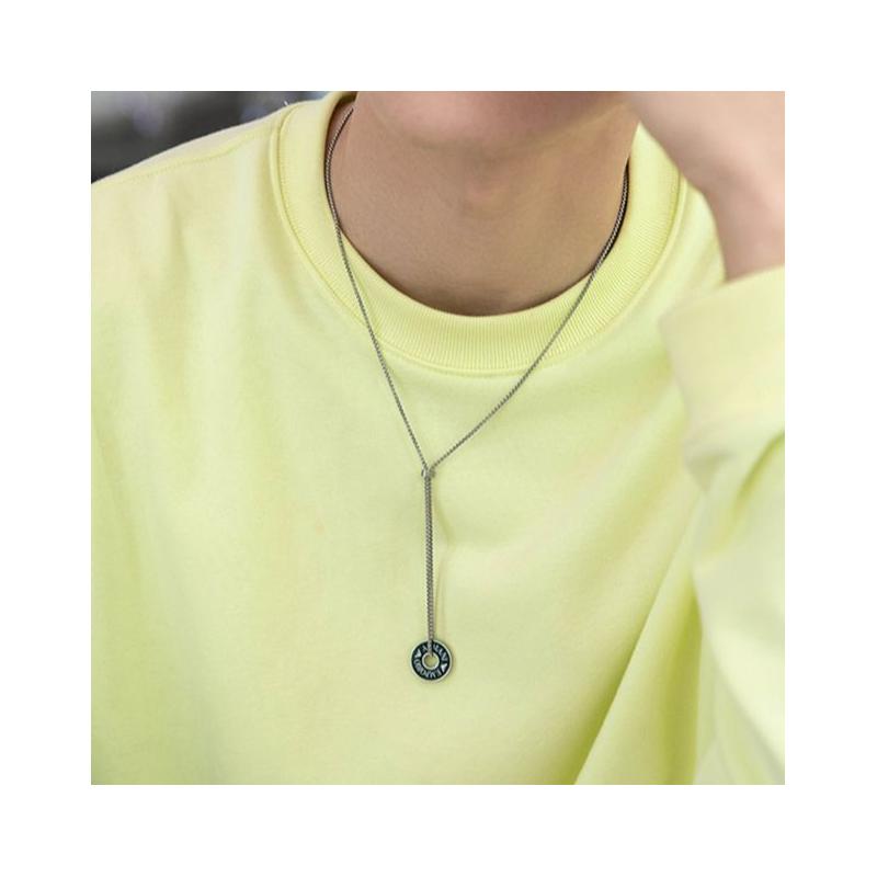 Emporio Armani simple peace buckle pendant stainless steel necklace men's style Silver F original bag