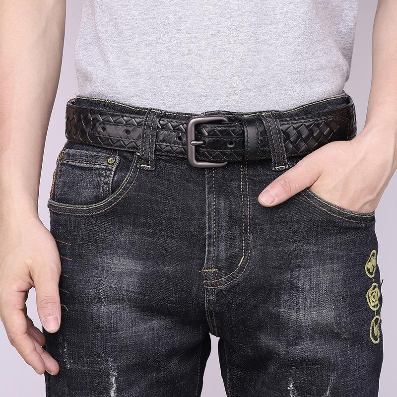 Genuine Belt Young Men'S Leather Woven Pin Buckle Belt First Layer Cowhide Handmade Woven Couple Versatile Belt