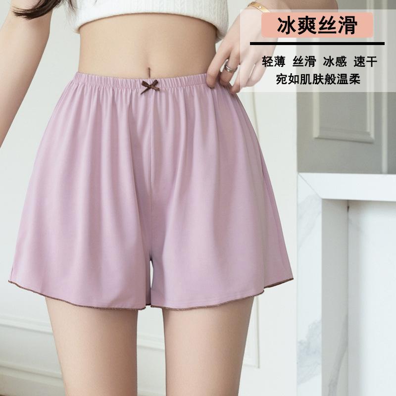 Women's High Waist Shorts Elastic Waist Safety Shorts Ice Silk Solid Color Loose Fit Breathable Anti Chafing Summer Plus Size Bottoms