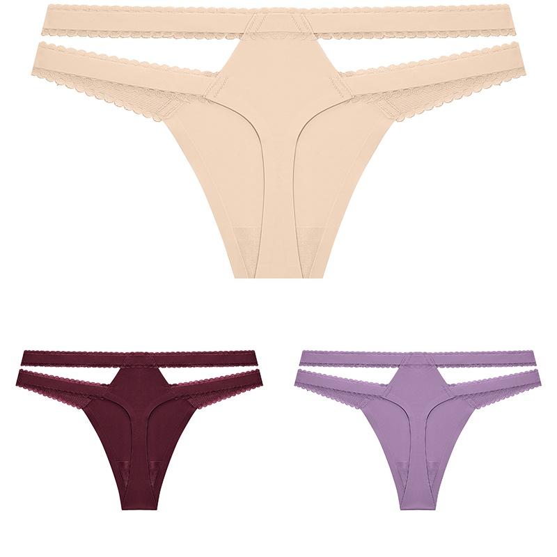 FINETOO 3Pcs/Set Women Thongs V Waist G-String Solid Color Striped Panties Female T-Back Underwear Intimate Lingerie