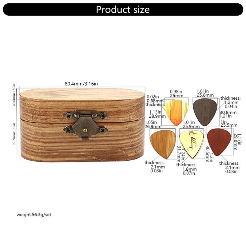 Wood Guitar Pick Storage Box Container Portable Guitar Pick Box Holder Collector with 5 Guitar Pick Gift for Guitarist