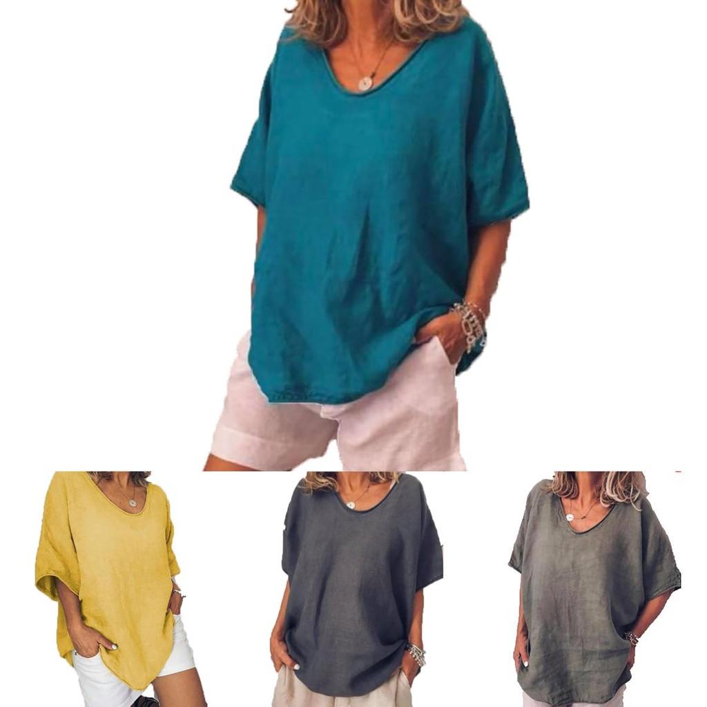 Blusa Estiva da Donna con Maniche Corte a Pipistrello Elegante Casual Larga per Ogni Occasione