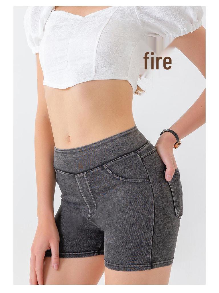 Shorts da Yoga in Denim a Vita Alta Solleva Glutei: Pantaloni Fitness da Donna Autunno/Inverno ad Alta Elasticità Controllo Pancia