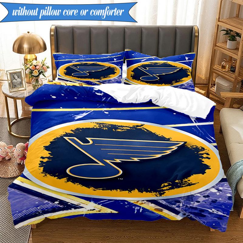 3PCS Louis Blues Hockey Team Bedding Set,Including 1pc Duvet Cover And 2pcs Pillowcases Perfect for Bedroom, Dormitory, Fan Christmas Gift