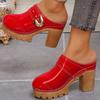 Damskor Chunky Högklackade Mules Tofflor Enfärgade Baotou Romerska Tofflor Plattform Slip-on Skor