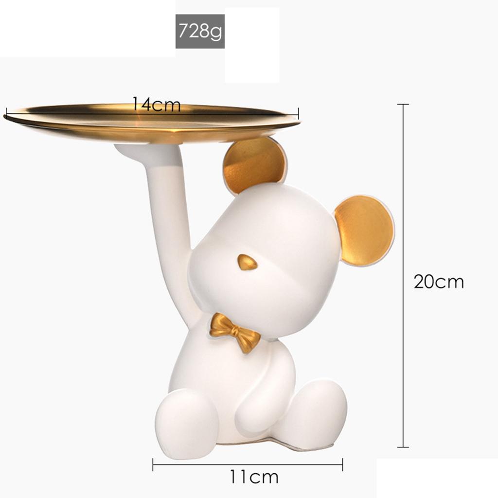 Creative Resin Bear Figurine Cute Statue Home Decoration Desktop Storage Tray Rack for Coins Snack Phone Entrance Office
