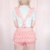 LittleForBig Ruffled Overalls for Adults [Fluffy Ruffles] All-in-One, Elastic Ribbed Material, Pink, Size M