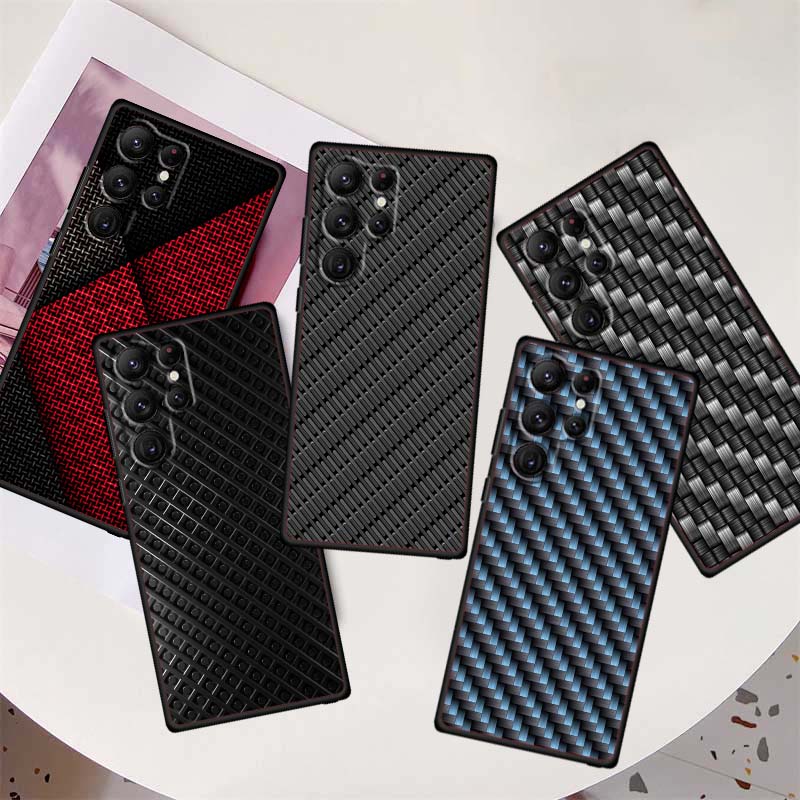 Black carved woven texture Phone Case For Samsung Galaxy S26 S25 S24 S23 S22 S21 S20 Ultra Plus FE 5G Black Soft TPU