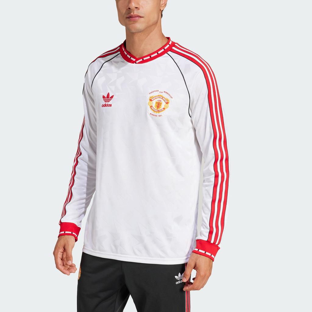 Adidas Originals Manchester SS25 United 91 Away Jersey Comfortable Fashion Versatile Long Sleeve Football Shirt Men Jersey White Red JF0375