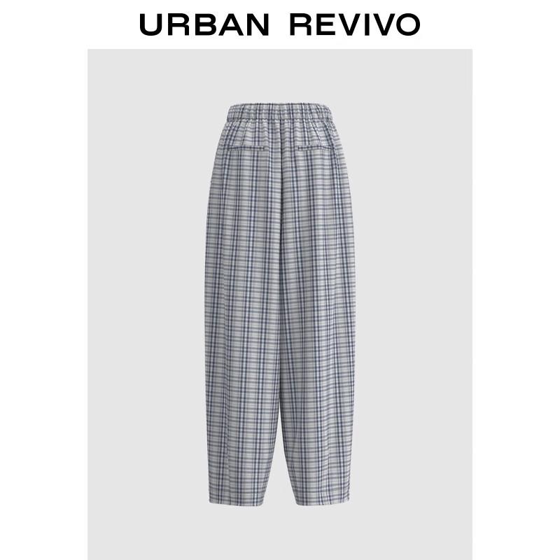 UR 2025 Autumn Women's Plaid Elastic Waist Tapered Pants