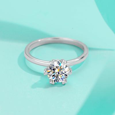 Moissanite Six-claw Love Ring for Girls S925 Sterling Silver Simple Fashion Small Exquisite Light Luxury Korean Version Closed Mouth