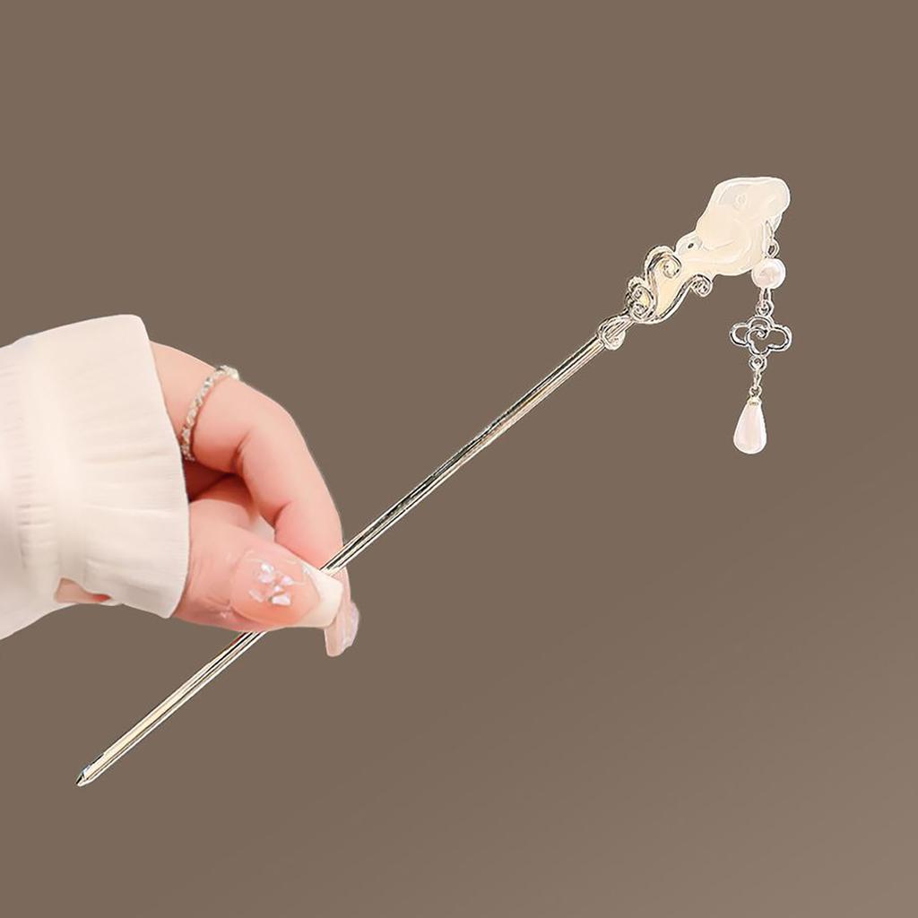 Chinese Style Vintage Hairpin Elegant Flower Vine Jade Stone Hair Stick Hanfu Cheongsam Evening Dress Hair Decor Accessories