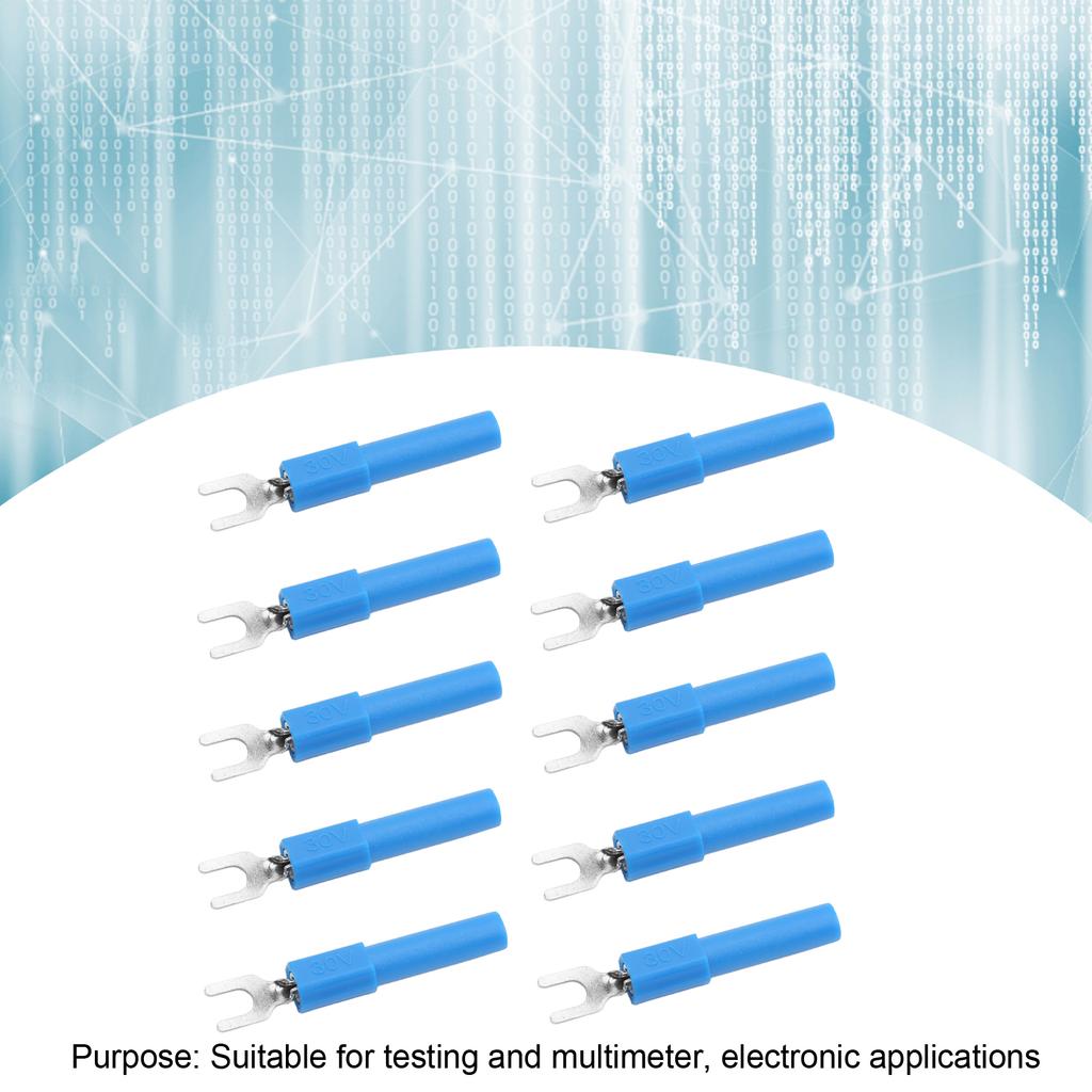 ZK30 10pcs 4mm Fork Spade Wire Connectors U Type Electrical Crimp Terminal for Testing MultimeterBlue
