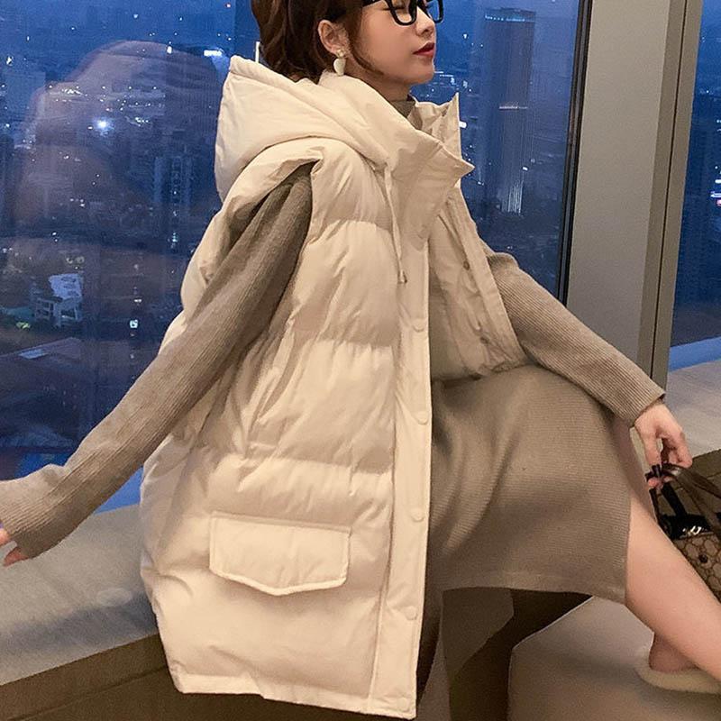 Gilet in cotone con cappuccio Gilet autunno e inverno da donna Gilet ampio e spesso di media lunghezza