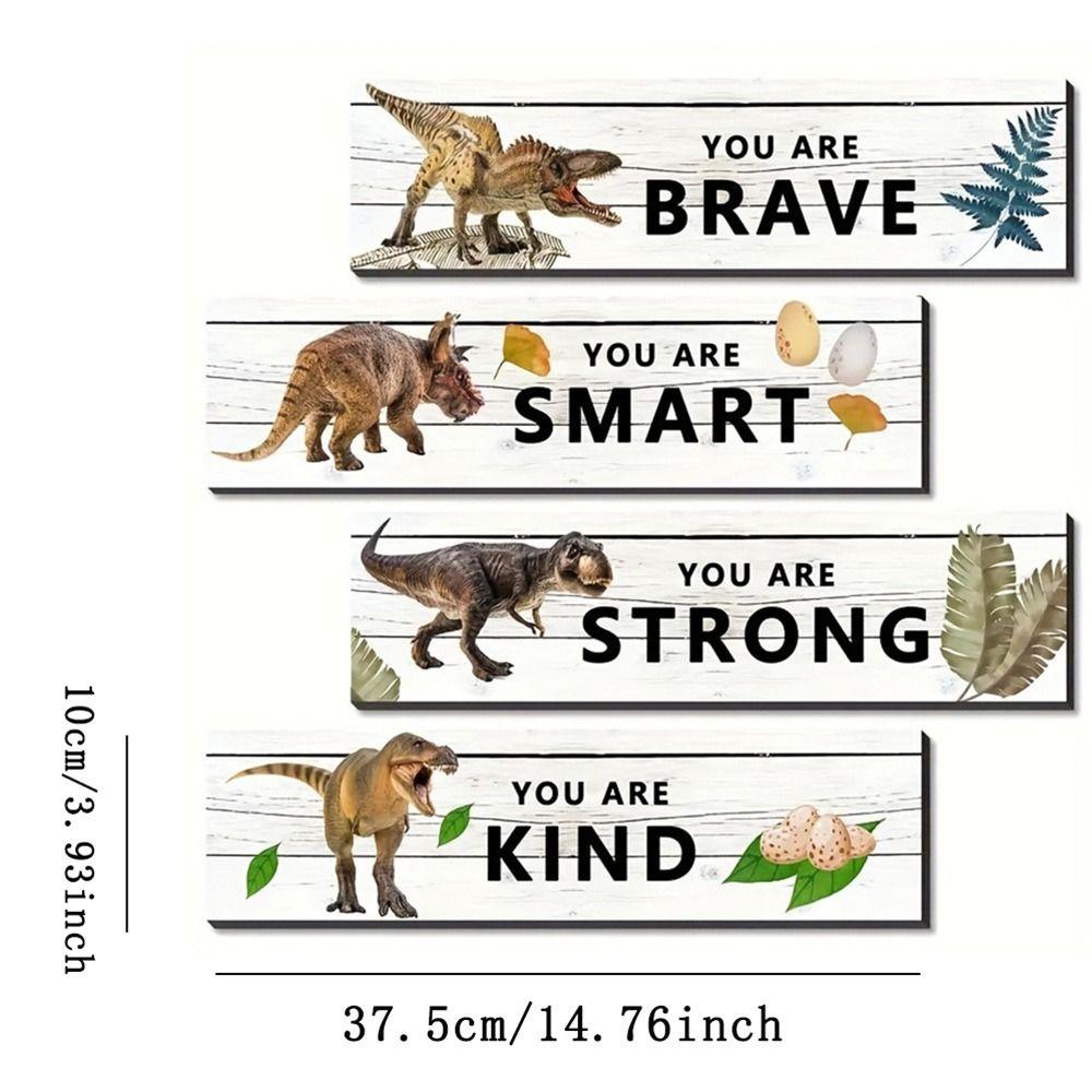 4Pcs Wooden Dinosaur Hanging Doorplate Creative Wall Signage Wall Decoration Door Pendant  Home