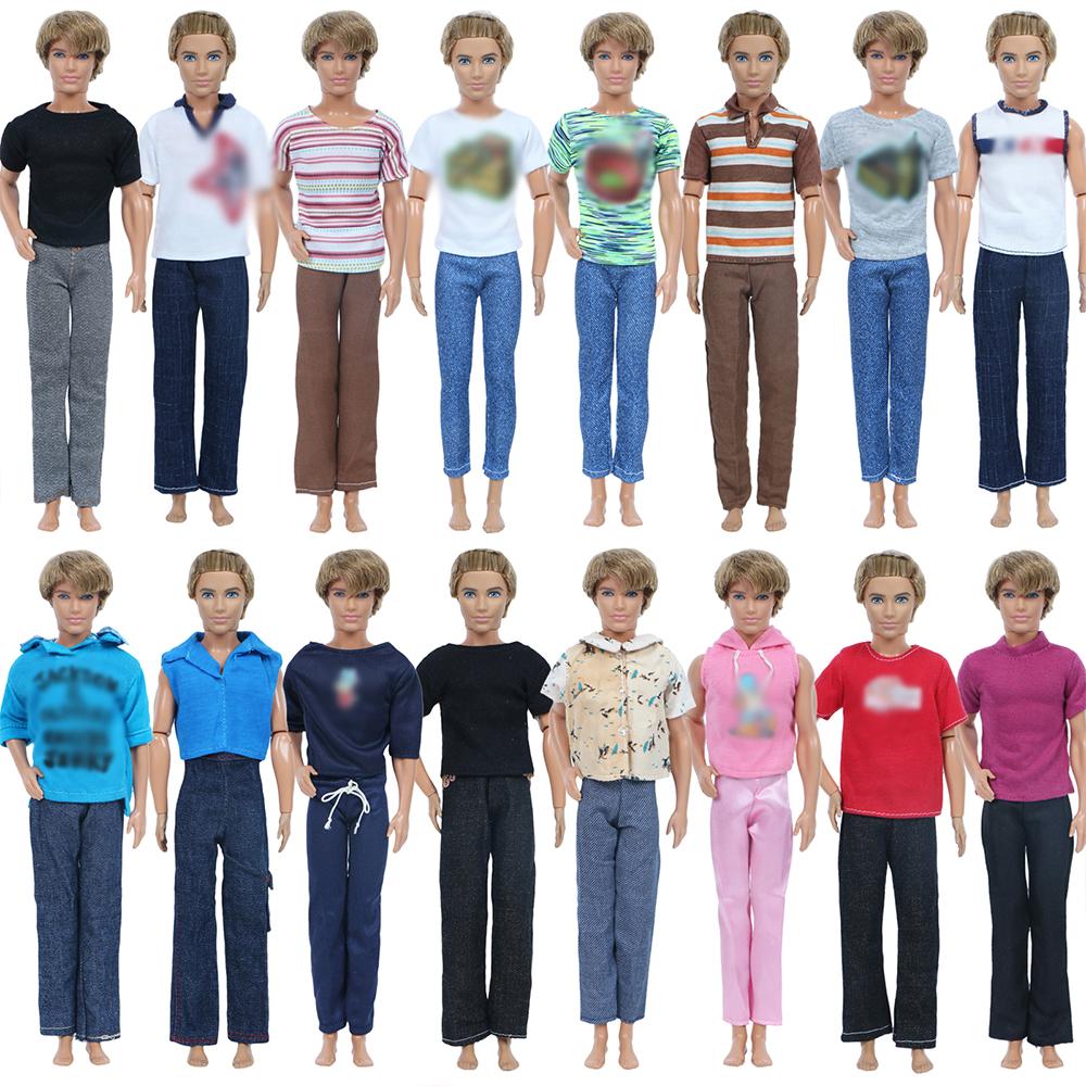 Random 5 Sets Boy Doll Outfits Striped Pants Trousers Blouses Handmade Daily Clothes for Barbie for Ken Dolls Toy