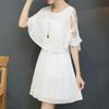 2025 Spring Off-Shoulder Chiffon Dress with Lotus Leaf Sleeves - Medium-Length White Fairy Skirt for Women