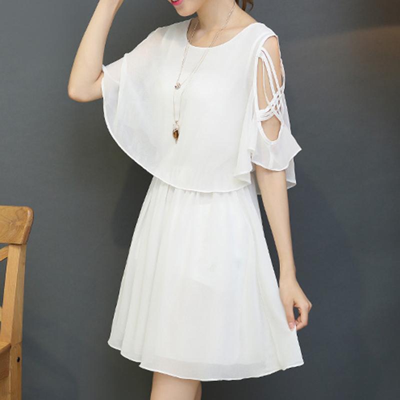 2025 Spring Off-Shoulder Chiffon Dress with Lotus Leaf Sleeves - Medium-Length White Fairy Skirt for Women