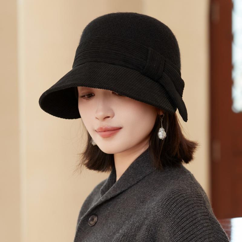 Autumn and Winter Warm Woolen Bucket Hat Female Splicing Retro Bucket Hat Windproof Basin Hat Fit for Outdoor, Casual & Formal Events