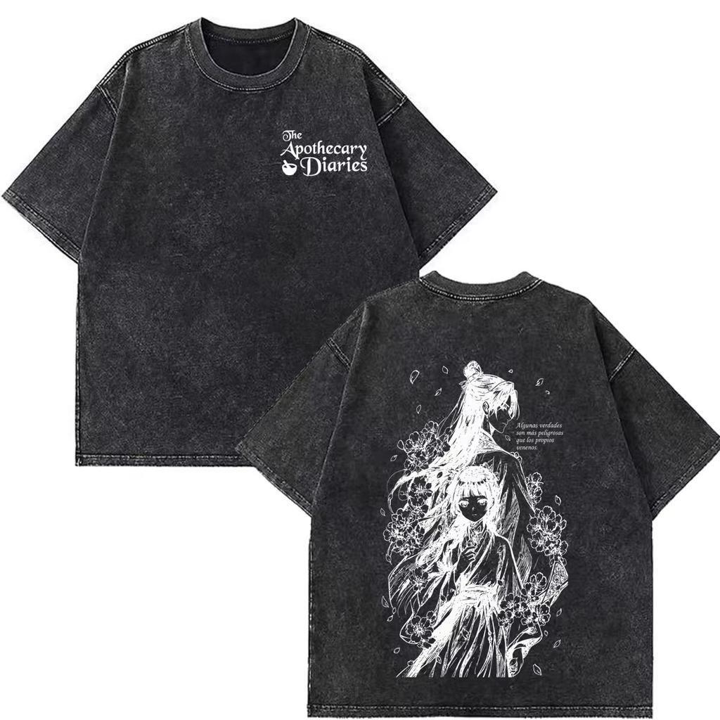 2026 Summer Hot Sale Anime The Apothecary Diaries Print Vintage Washed T-shirt Men Women Vintage Top Hip Hop Streetwear Oversized T-shirt