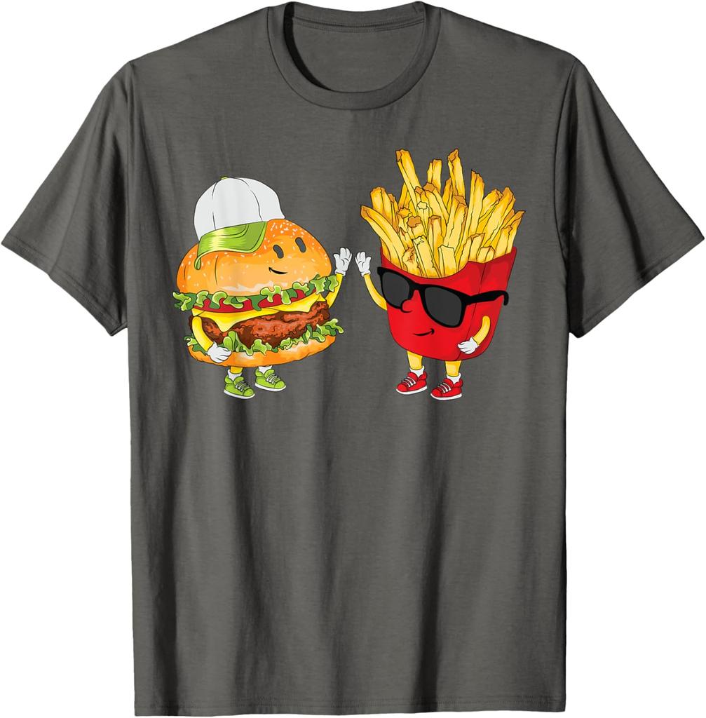 Hamburger Fries High Five Funny Combo Snack Graphic Print Men's T-Shirt Casual Daily Tee