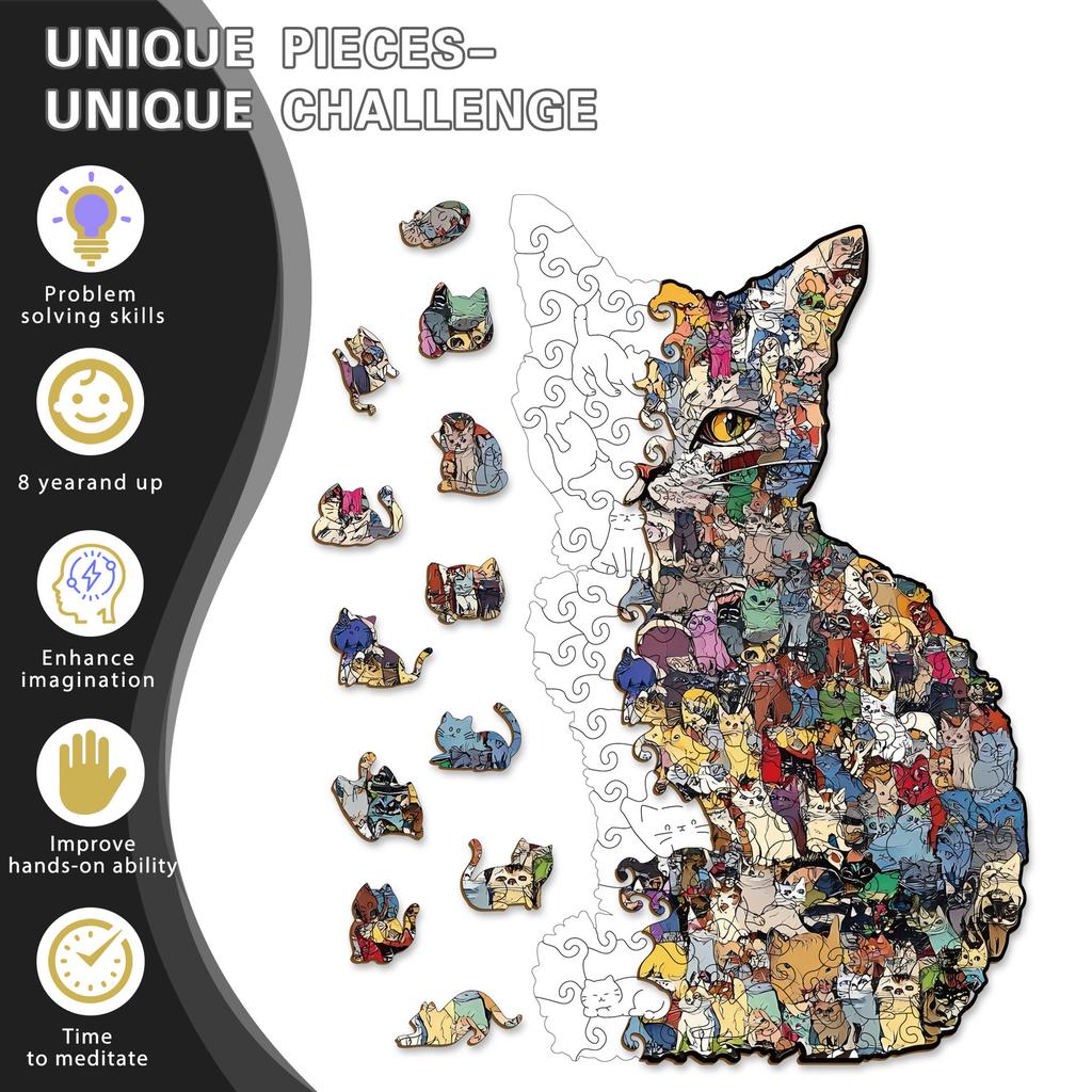 Wacocetoy Cross-Border Popular Cat Puzzle With Frame Wooden Special-Shaped Splicing Toy Ornament Diy Handmade Puzzle