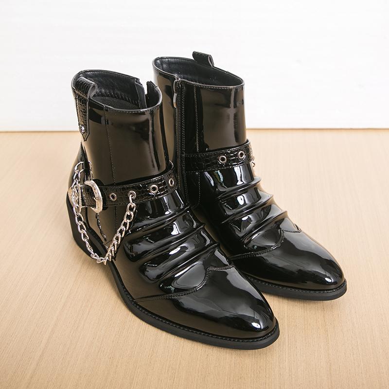 

Men High Top Boots Pu Pointed Chain Decoration Fashionable Classic Men Boots Sizes 38-46 45