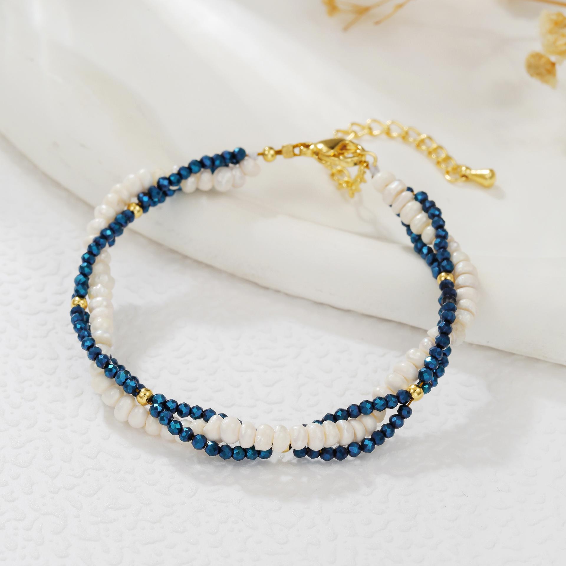 

Elegant Crystal Freshwater Pearl Woven Bracelet Necklace: European & American Style for Beach Travel