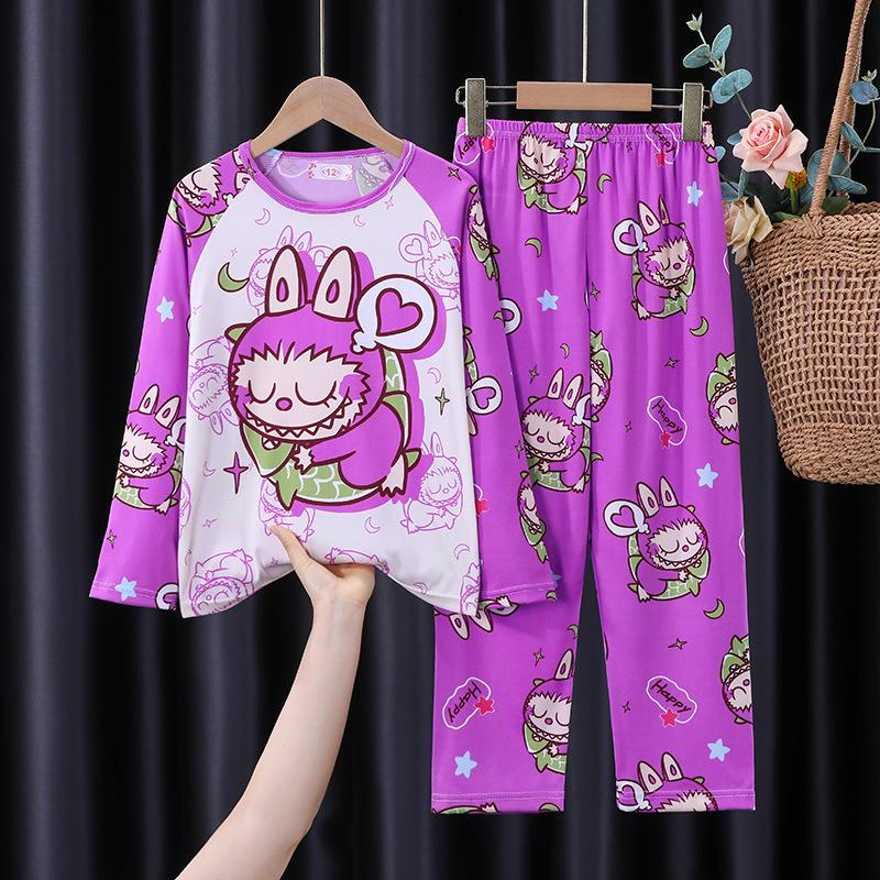 2Pcs Children Pajamas Boys Long-Sleeved Kawaii Anime  Cartoon Girls Loose Sleepwear Clothes Sets