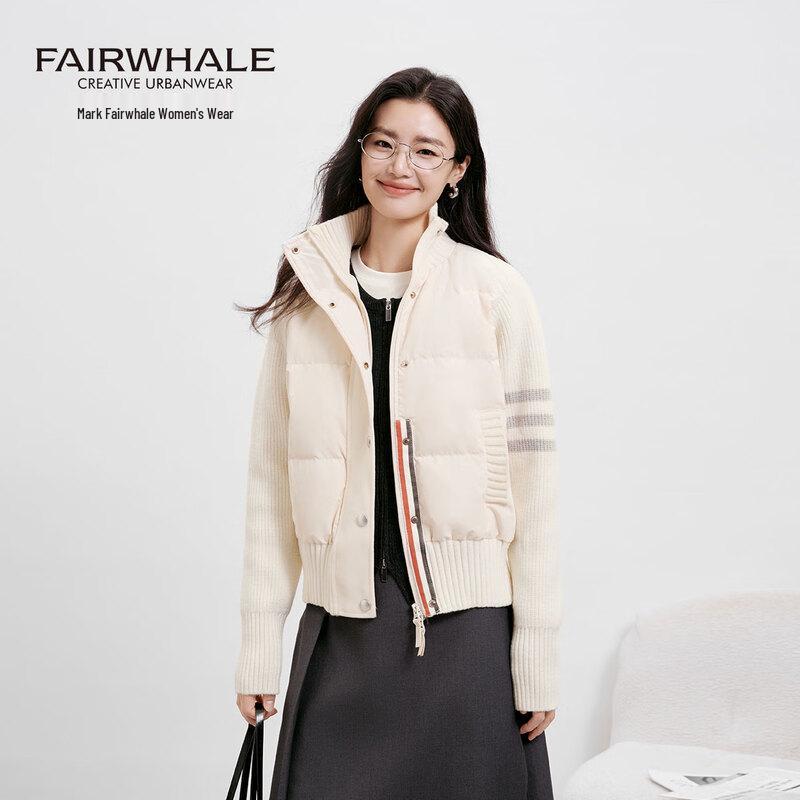 Mark Fairwhale Damen Kurze Strick Patchwork Stehkragen Daunenjacke
