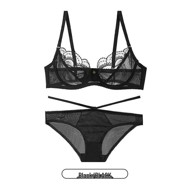 Французский ультратонкий кружевной вышитый комплект бюстгальтера большого размера - Сексуальный, Прозрачный, Поддерживающий, Минимизирует внешний вид груди. 38/85