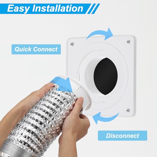 PATIKIL 4-inch Duct Dryer Vent Connection Kit with Quick Connect/Disconnect ABS Resin Dryer Vent Wall Plate, Includes 4-inch 8-foot Hose for Ventilati