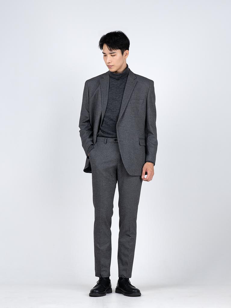 Comspace1980 Basic Check Single Blazer Gray