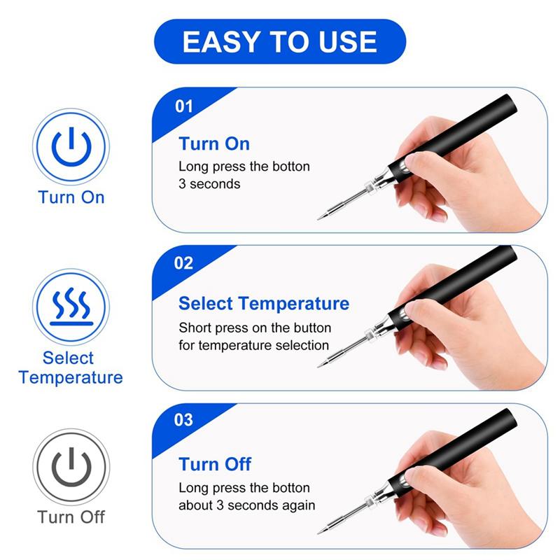 AD23-Cordless Soldering Iron Kit USB Rechargeable Portable Cordless Soldering Iron With 3PCS Soldering Tips Soldering Iron