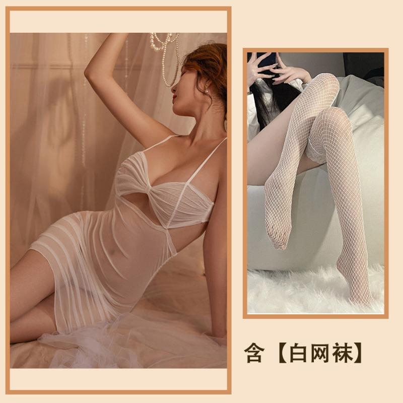Sex Underwear Sexy Mesh Perspective Temptation Hollow Small Chest Backless Free Nightdress Passion Teasing Set