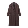 Womens Long Wool Blend Coat With Double Breasted V-Neck Loose Fit Winter Outerwear
