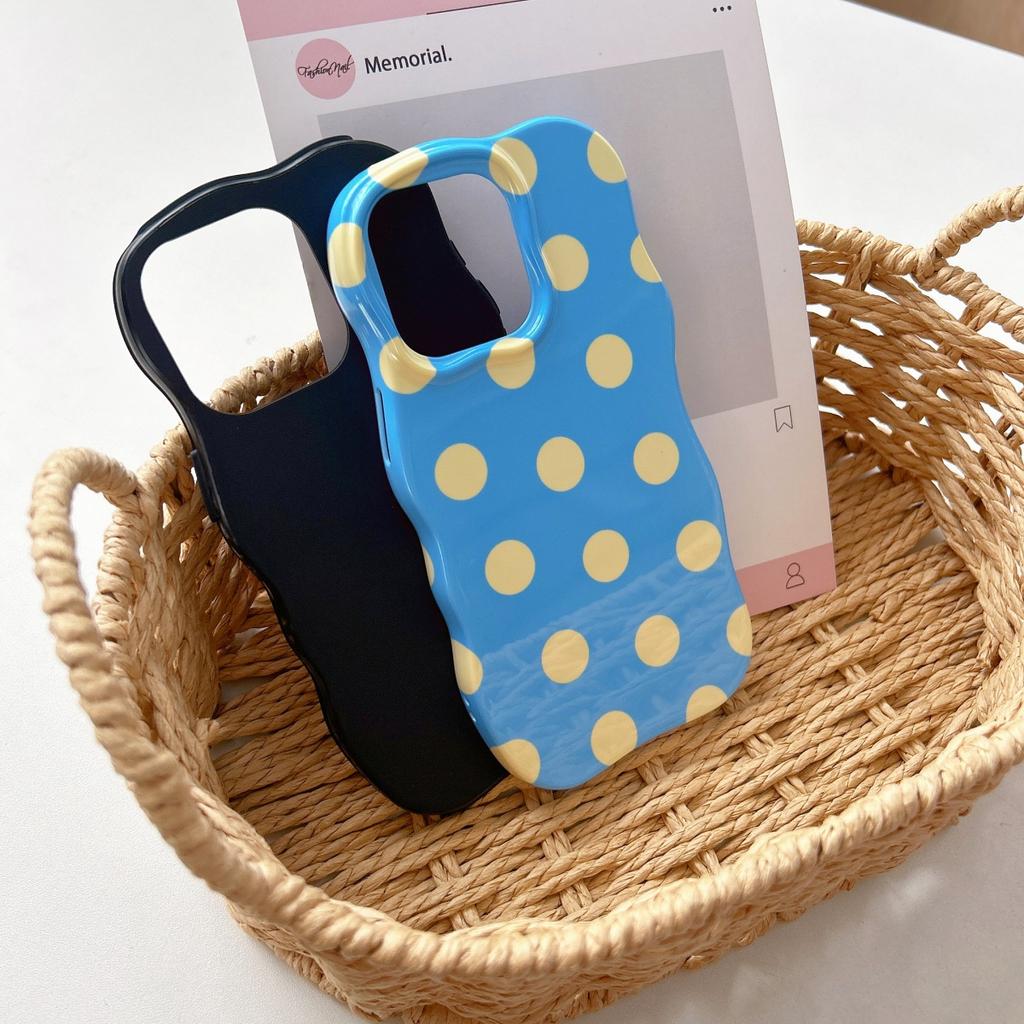 INS Cute Wave Polka Dot Phone Protect Case For iPhone 16 15 14 13 Pro Max Girls Women Hit Color Stripe Pattern Shockproof Cover