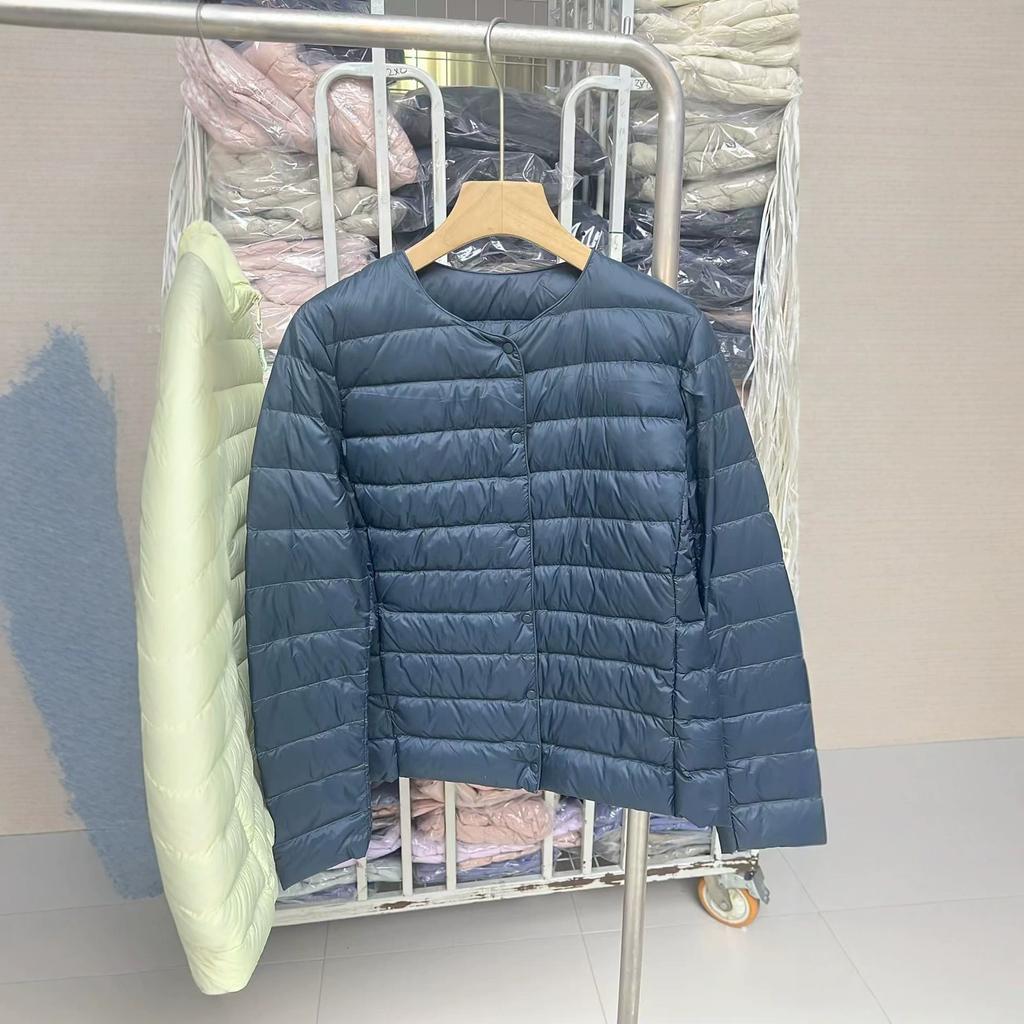 New Down Jacket Women's Liner Light and Thin Short Collarless Long Sleeves Wear Warm Round Neck Thin Light Top