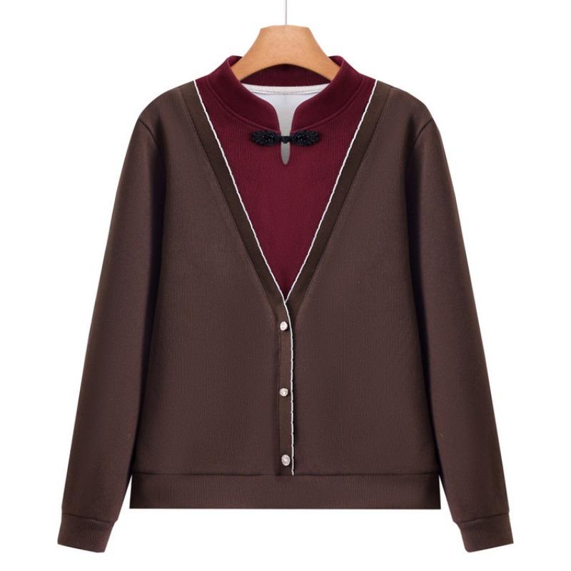 Mom Spring and Autumn Medium Bottom Shirt Long Sleeve Shirt New Medium Elderly Simple Knitted Sweater