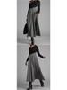 Color Block V-Neck Woolen Dress with Long Sleeves and Patchwork Hem for Autumn and Winter