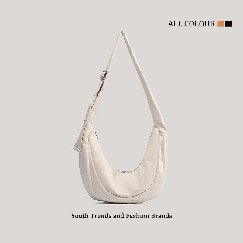 Lazy Wind Simple Solid Color Soft Leather Large Capacity Dumpling Bag Premium Casual Versatile Single Shoulder Messenger Commuter Tote Bag